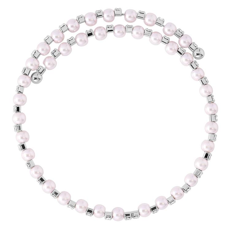 Athra Fine Silver Plated Pink Pearl & Crystal Coil Bracelet