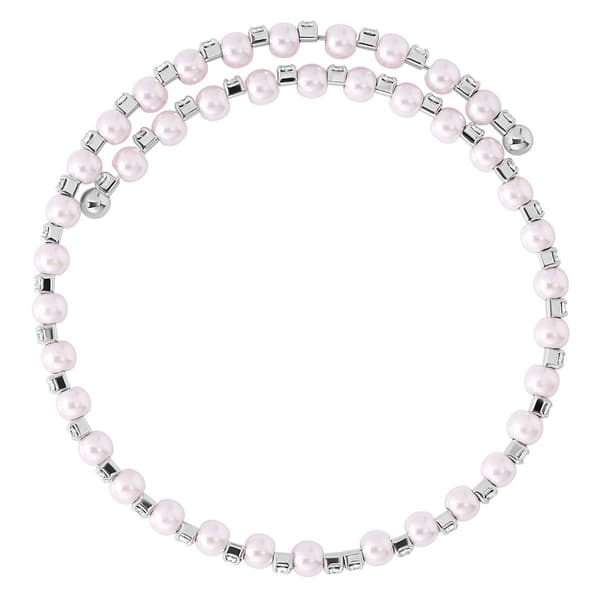 Athra Fine Silver Plated Pink Pearl & Crystal Coil Bracelet