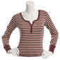Juniors Pink Rose Long Sleeve Stripe Button Up Henley Top - image 1