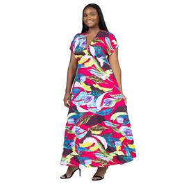 Plus Size 24/7 Comfort Apparel Tropical Empire Waist Maxi Dress