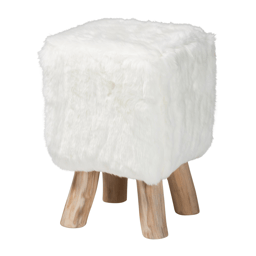 bali & pari Scotlyn Faux Fur Footstool with Teak Wood Legs