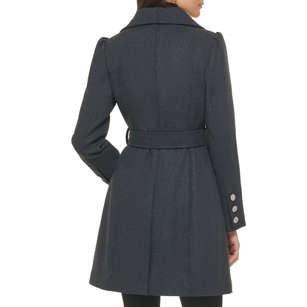 Womens Guess Belted Single Breasted Wool Coat - Charcoal