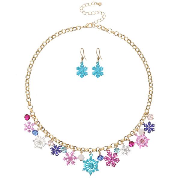 Multi Color Snowflake Necklace & Earring Set - image 