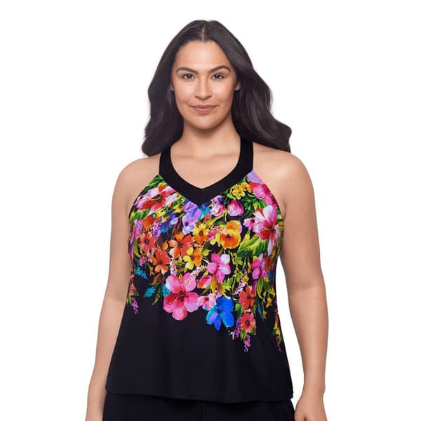 Plus Size American Beach Eden Garden Ring Back Tankini Swim Top - image 