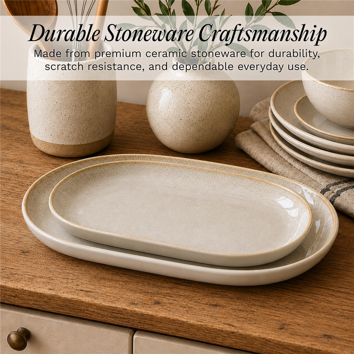 Sango Anderson Cream Large Stoneware Serving Platters - Set of 2