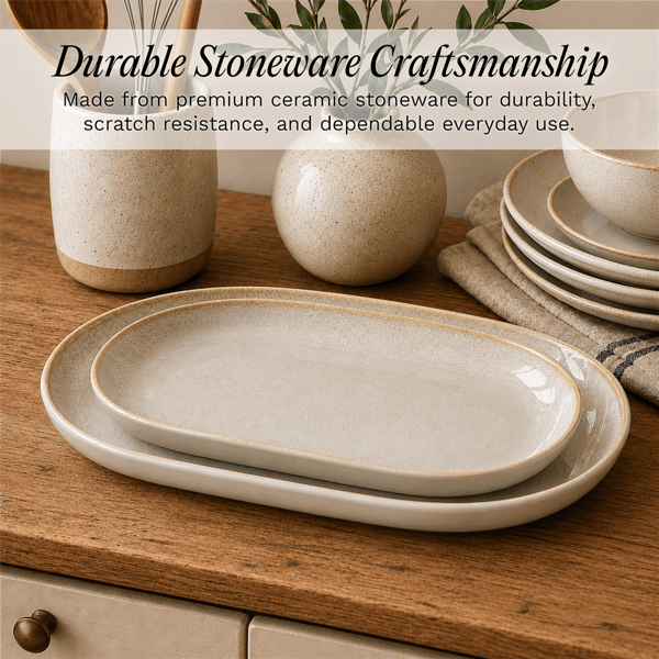 Sango Anderson Cream Large Stoneware Serving Platters - Set of 2