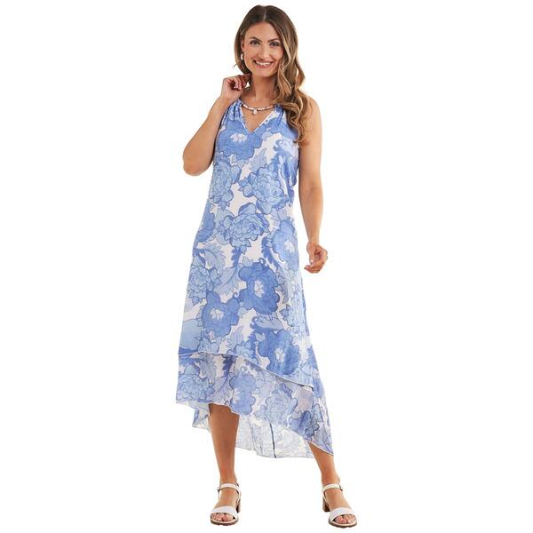 Womens Mlle Gabrielle Sleeveless Gauze Floral Uneven Hem Dress - image 