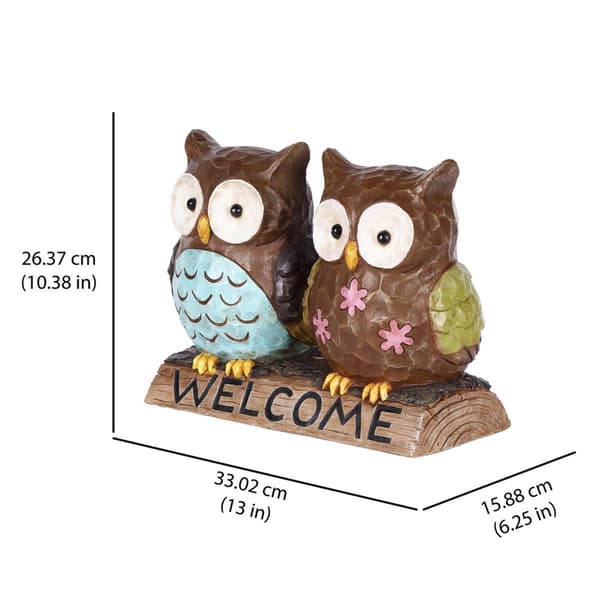 Hi-Line Gift Owl Couple with Welcome Sign Garden Statue