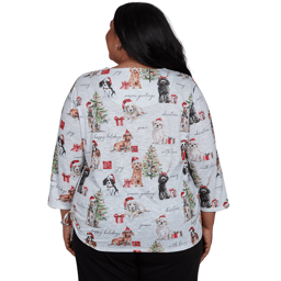 Plus Size Alfred Dunner Classics 3/4 Sleeve Gift Giving Dogs Tee