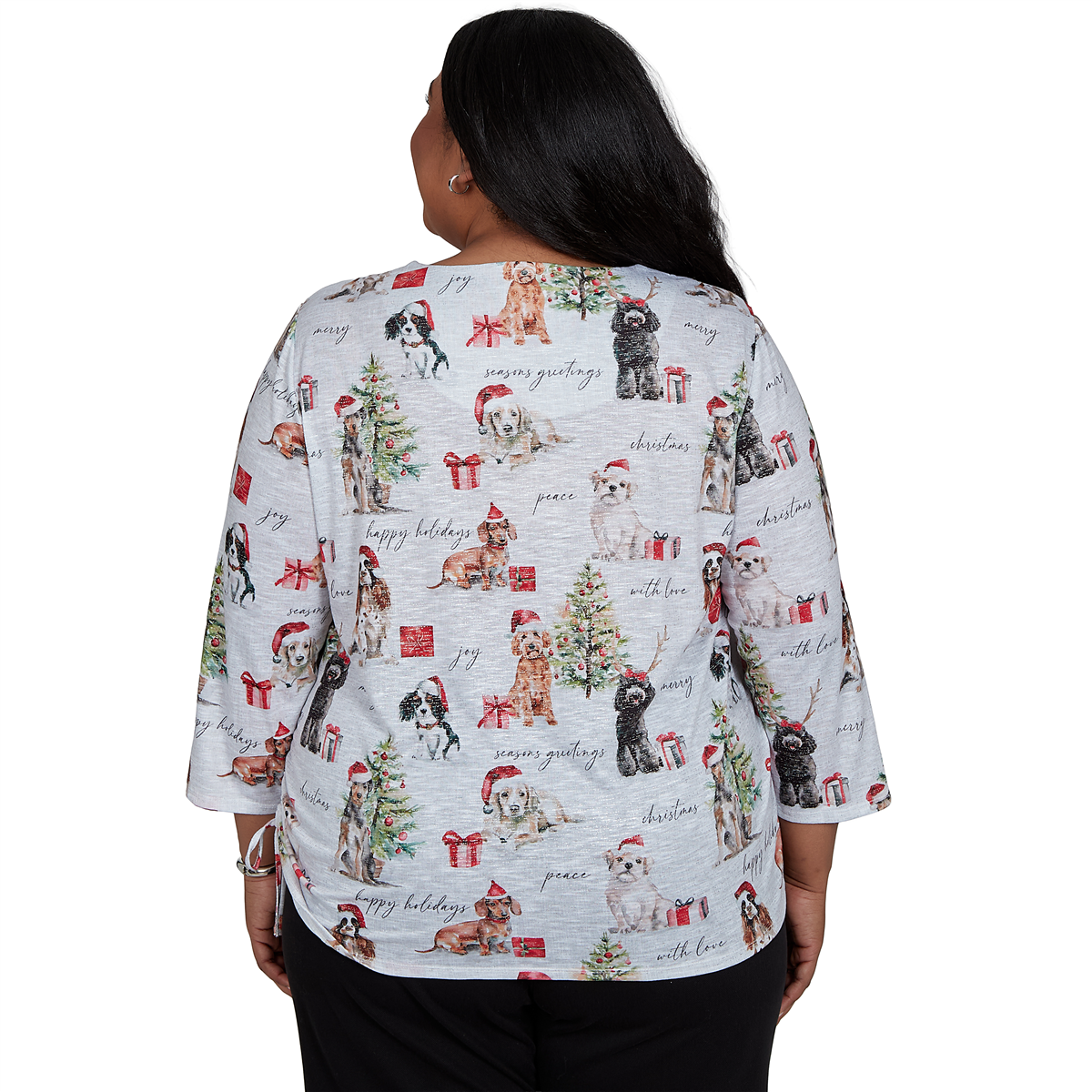 Plus Size Alfred Dunner Classics 3/4 Sleeve Gift Giving Dogs Tee