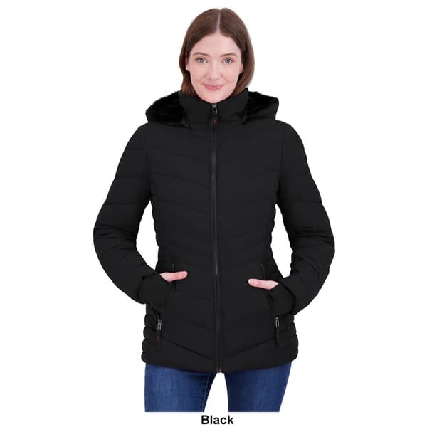 Womens HFX Stretch Puffer Jacket w/Faux Fur Hood