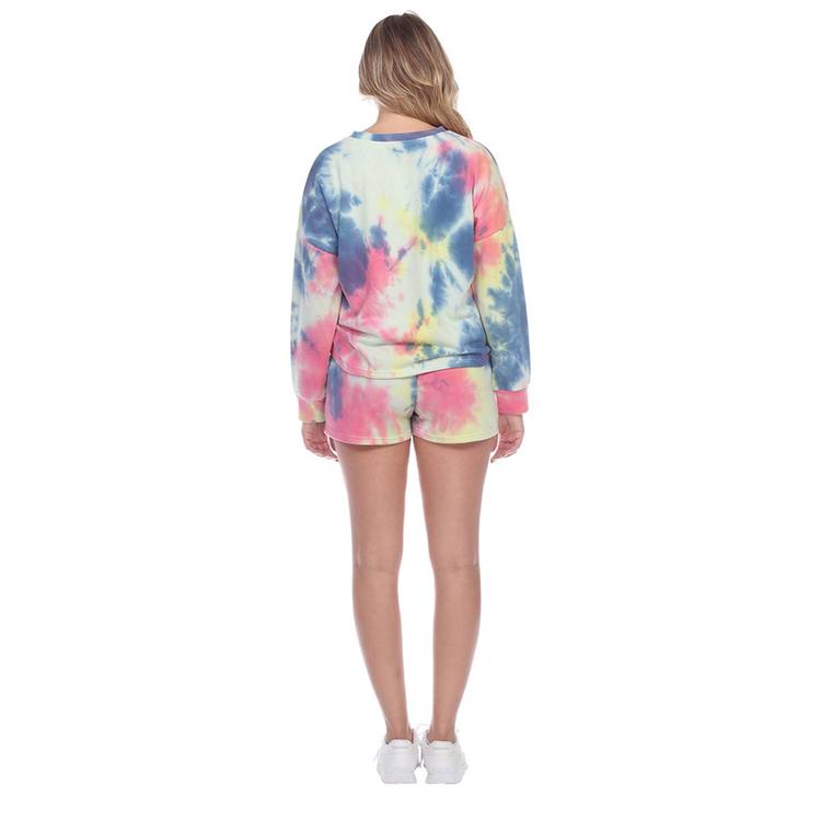 Womens White Mark Tie-Dye Lounge Top And Shorts Set