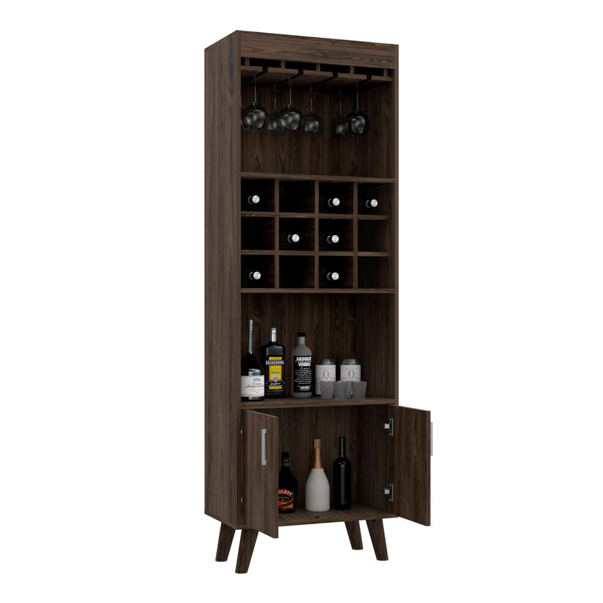 FM FURNITURE Edessa Dark Walnut Bar Cabinet