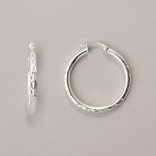 Designs by FMC Sterling Silver Fancy Diamond Cut Hoop...