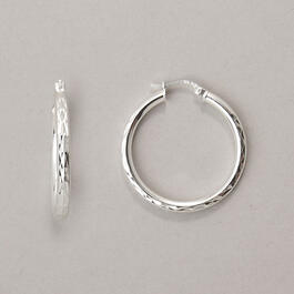 Sterling Silver Fancy Diamond Cut Hoop Earrings
