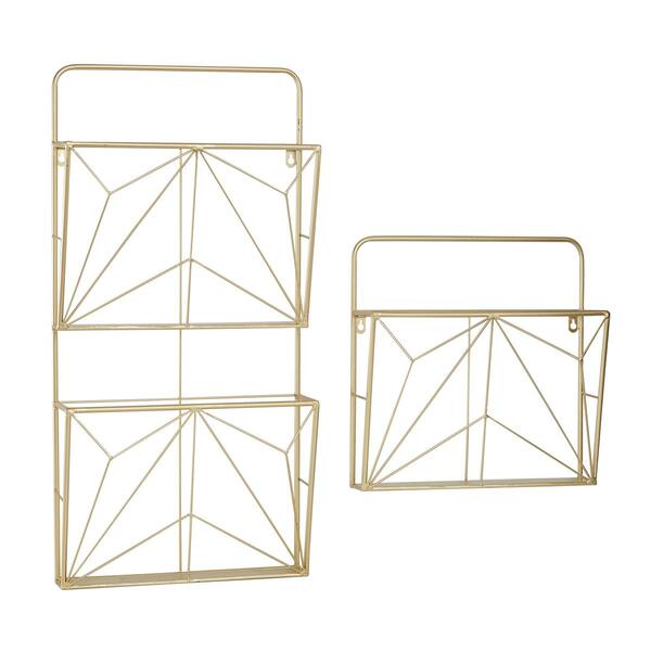 9th & Pike&#40;R&#41; Geometric Gold Metal Wall Mail Organizer - Set of 2 - image 