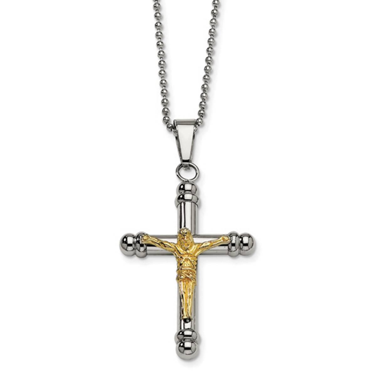 Mens Gentlemen’s Classics™ Yellow IP-Plated Crucifix...