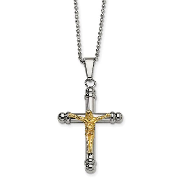 Mens Gentlemen's Classics(tm) Yellow IP-Plated Crucifix Necklace