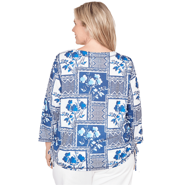 Plus Size Alfred Dunner Mykonos Floral Ruched Side Tie Blouse