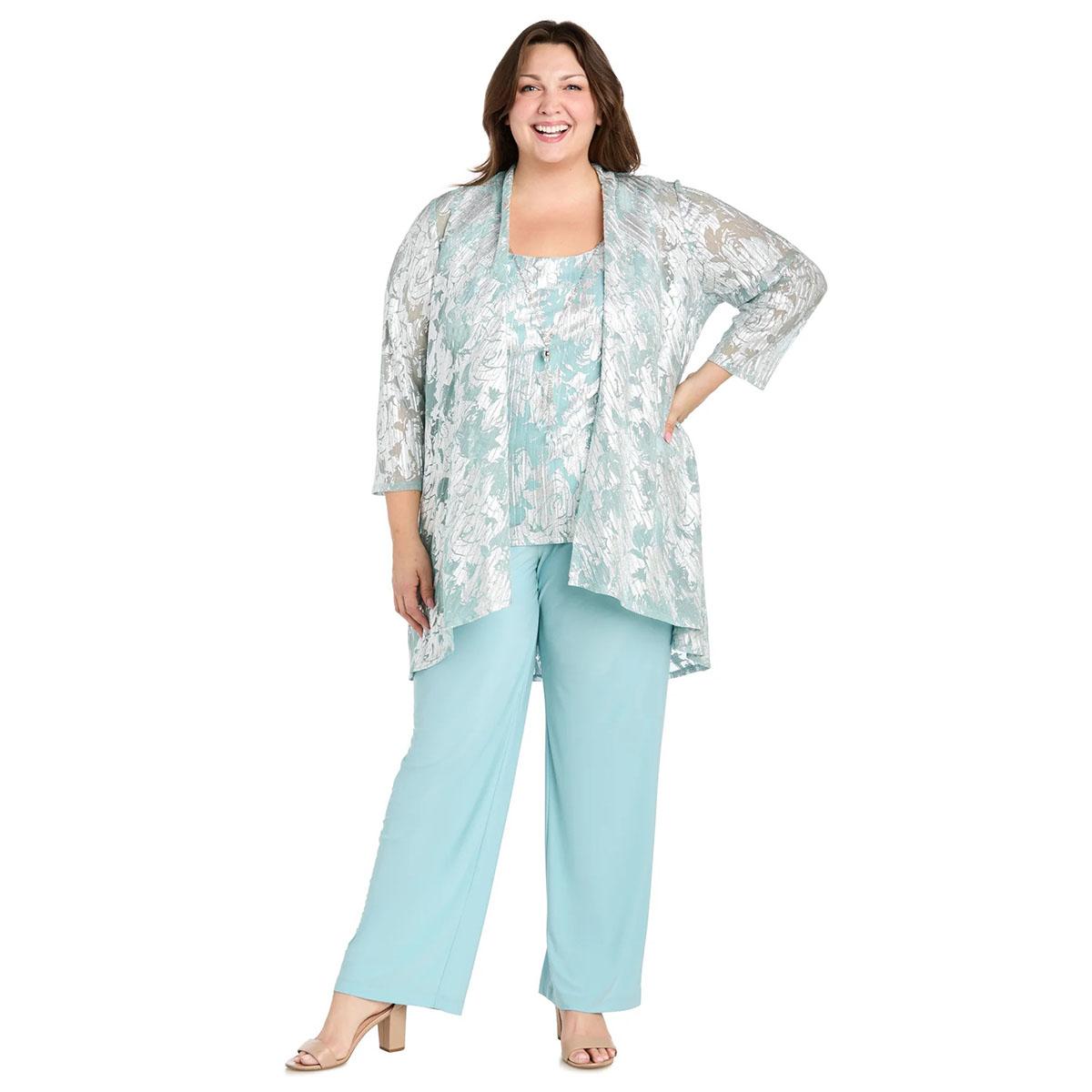 Plus Size R&M Richards 3pc. Foil Jacquard Straight Leg Pant Set