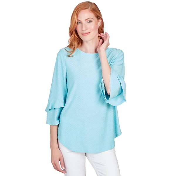 Petite Ruby Rd. By The Sea 3/4 Flutter Sleeve Swiss Dot Blouse - image 