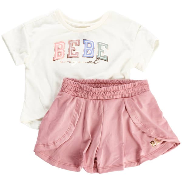 Toddler Girl Bebe Original Tee & Shorts Set - White/Lilac - image 