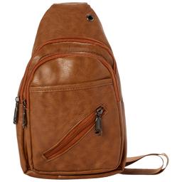 Mens Double Zipper Pebble Texture Brown Sling Bag