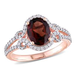 Gemstones Classics(tm) 10kt. Rose Gold Garnet Oval Halo Ring