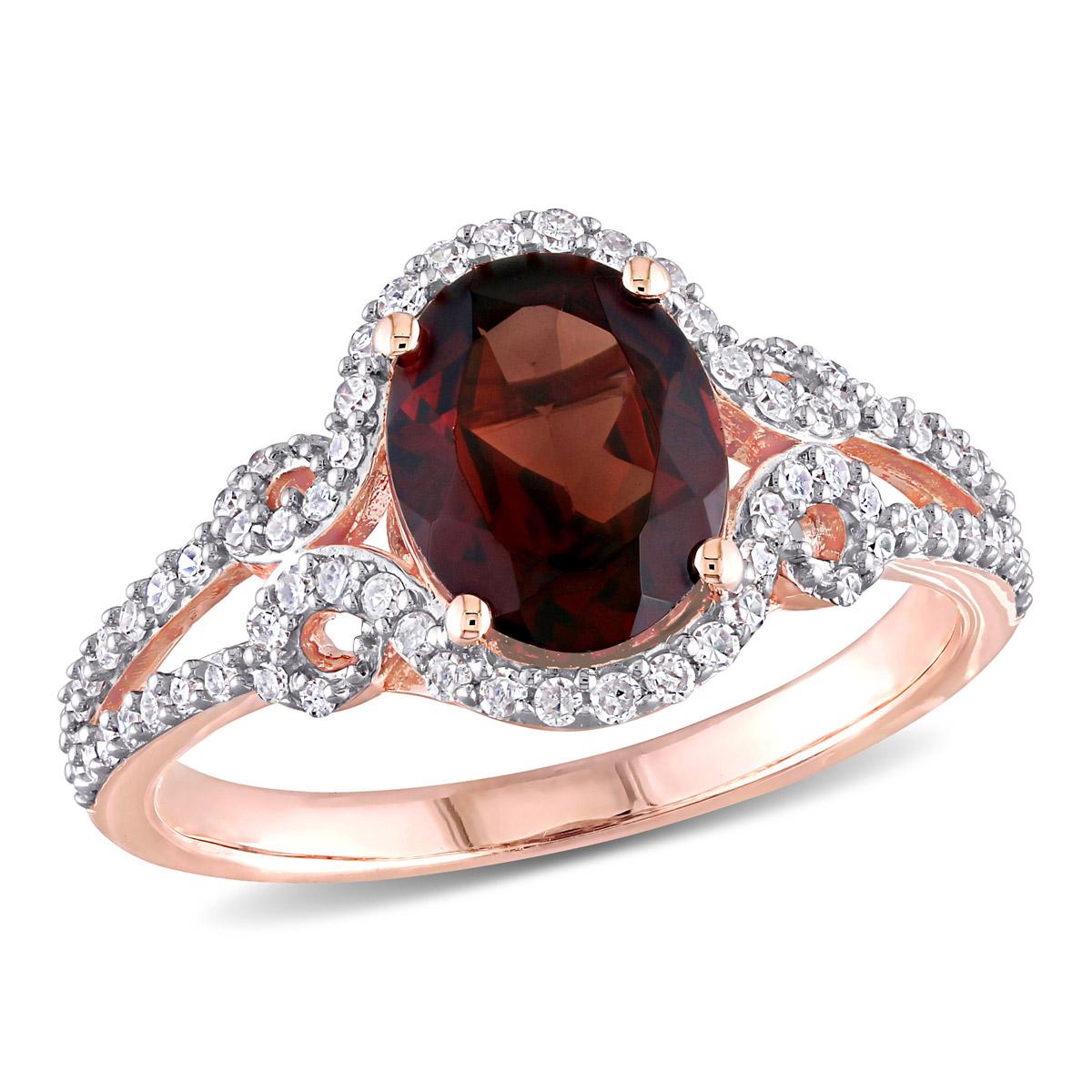 Gemstones Classics(tm) 10kt. Rose Gold Garnet Oval Halo Ring
