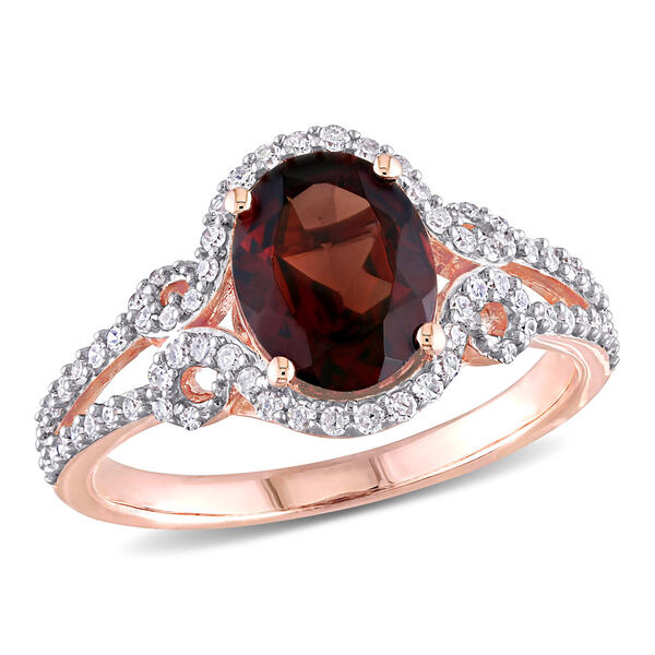 Gemstones Classics&#40;tm&#41; 10kt. Rose Gold Garnet Oval Halo Ring - image 