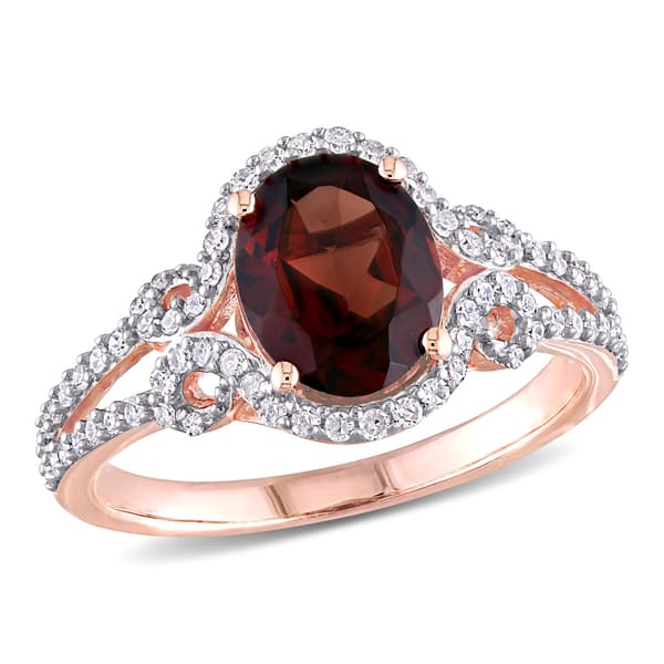 Gemstones Classics(tm) 10kt. Rose Gold Garnet Oval Halo Ring