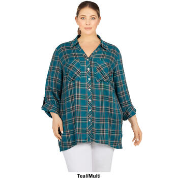 Plus Size Ruby Rd. Must Haves I 3/4 Roll Tab Sleeve Flannel Top - Boscov's