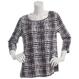 Plus Size Emily Daniels 3/4 Sleeve Plaid Jacquard Tunic Blouse