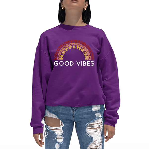 Womens LA Pop Art Good Vibes - Word Art Crewneck Sweatshirt - image 