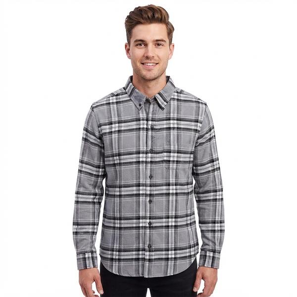 Mens Jackson Hole Long Sleeve Flannel Shirt - Steel Grey/White - image 