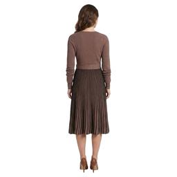 Womens Robbie Bee Long Sleeve Solid Belted Sweater Dress