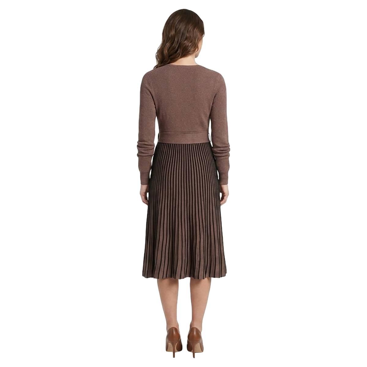 Womens Robbie Bee Long Sleeve Solid Belted Sweater Dress