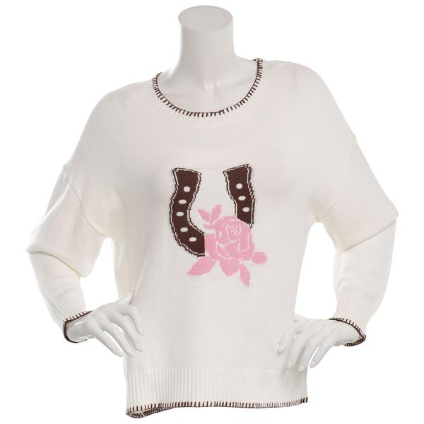 Juniors Plus No Comment Whipstitch Horseshoe & Rose Sweater