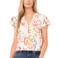Womens Cece Flutter Sleeve Split Neck Floral Doodle Blouse - image 1