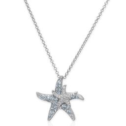 Silver Plated & Blue CZ Double Starfish Pendant Necklace