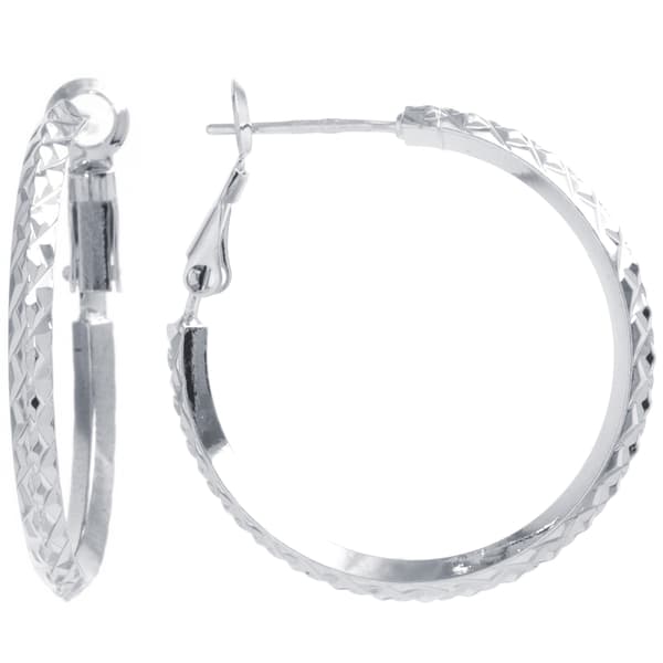 Fine Silver Plate 30mm Diamond Cut Hoop Earrings