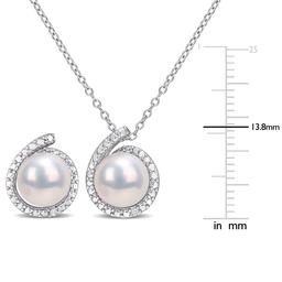Gemstone Classics™ White Pearl & Diamond Earrings & Pendant Set