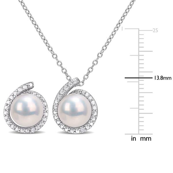 Gemstone Classics&#8482; White Pearl & Diamond Earrings & Pendant Set