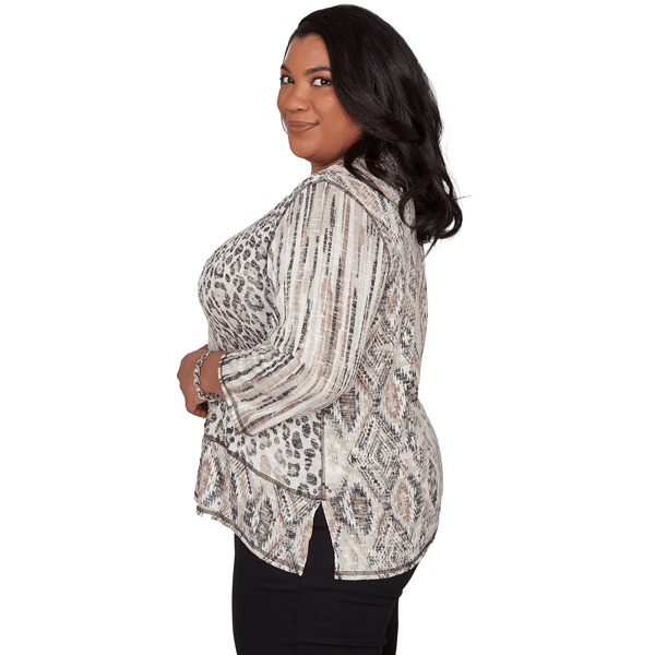 Plus Size Alfred Dunner Detail Driven 3/4 Sleeve Spliced Blouse