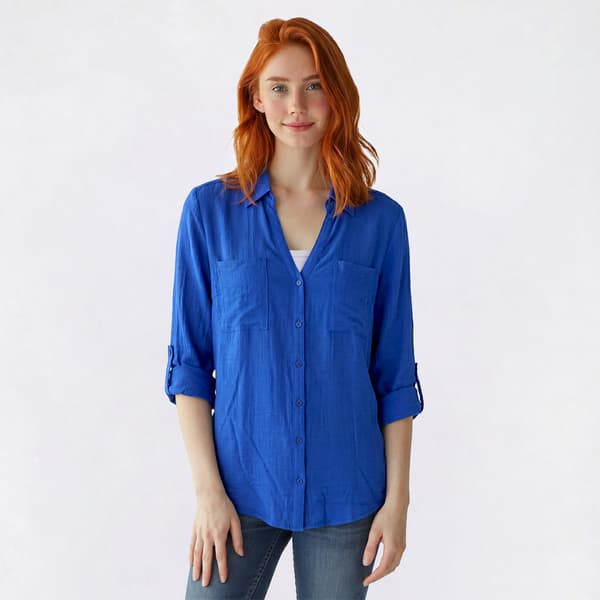Juniors A. Byer Solid Portofino Blouse - image 