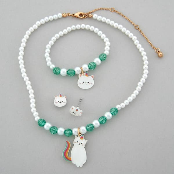 Kids Lil'' Ashley Cat Pendant Necklace/Bracelet & Stud Earrings - image 