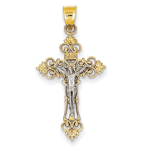 Gold Classics&#40;tm&#41; 14kt. Two-Tone Lacey INRI Crucifix - image 