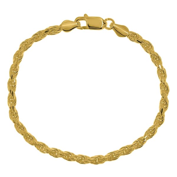Gold over Sterling Silver Diamond Cut Rope Chain Bracelet - image 