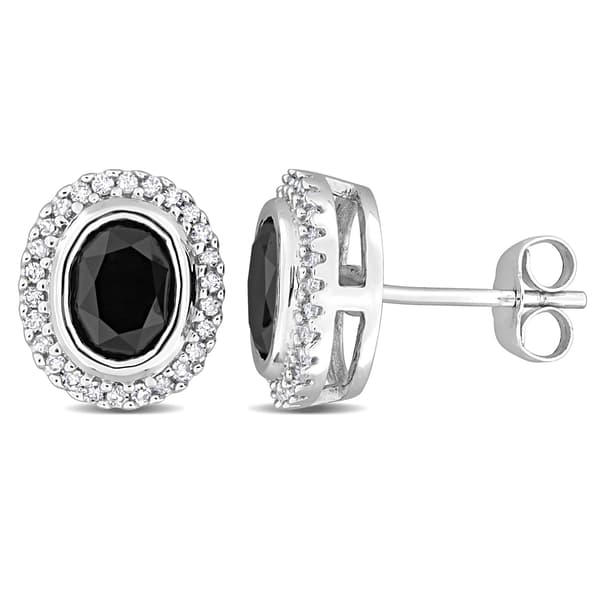 Sophia B 2 1/5ctw. Black & White Oval Diamond Earrings - image 