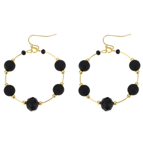 Ashley Cooper(tm) Black & Gold-Tone Bead Drop Hoop Earrings - image 